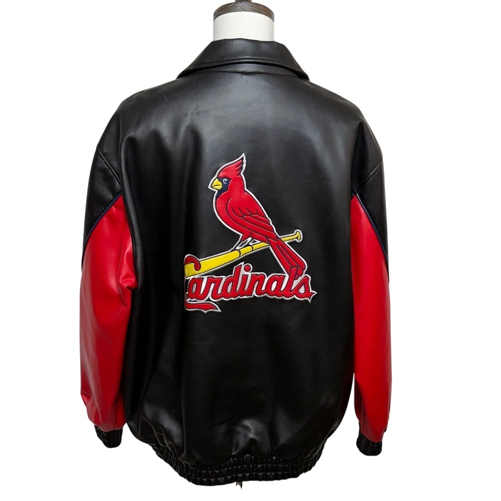 Vintage St. Louis Cardinals Bomber Jacket Mens XXL Black Faux Leather Full Zip